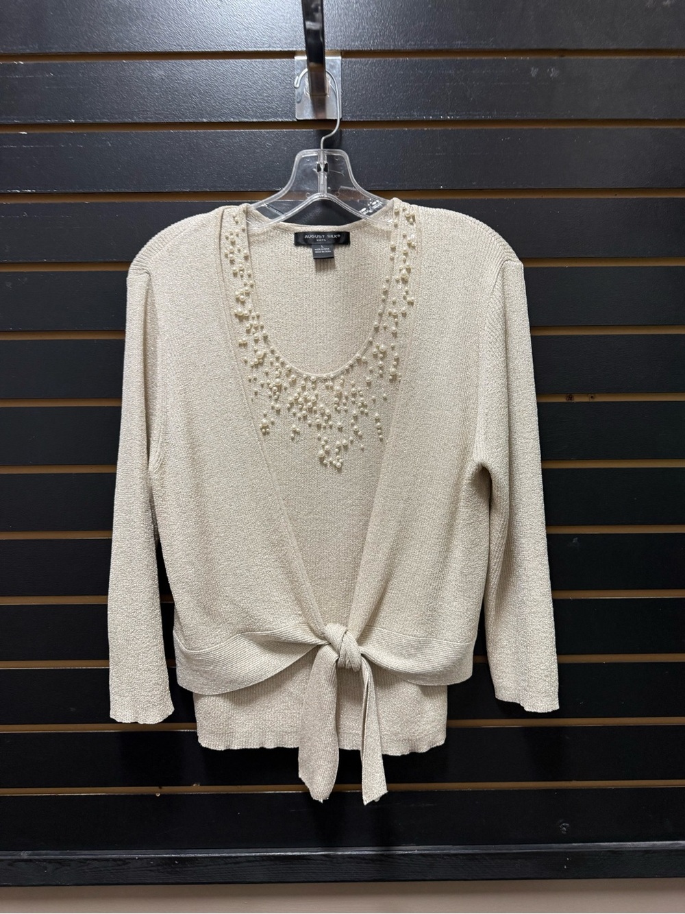 August Silk Metallic Pearl Cardigan Tank 2 Piece Set L XL